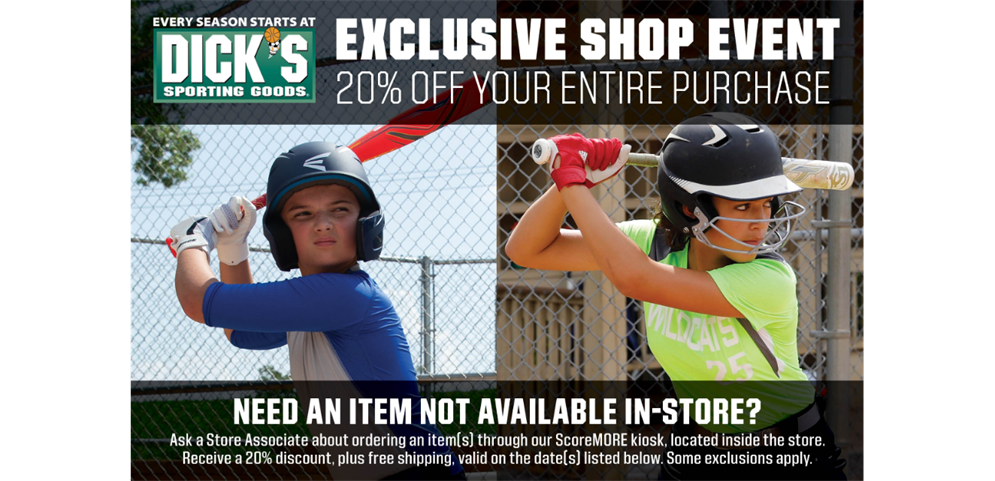 Dick's 20% OFF Offers valid 3/1/2024 - 3/3/2024 